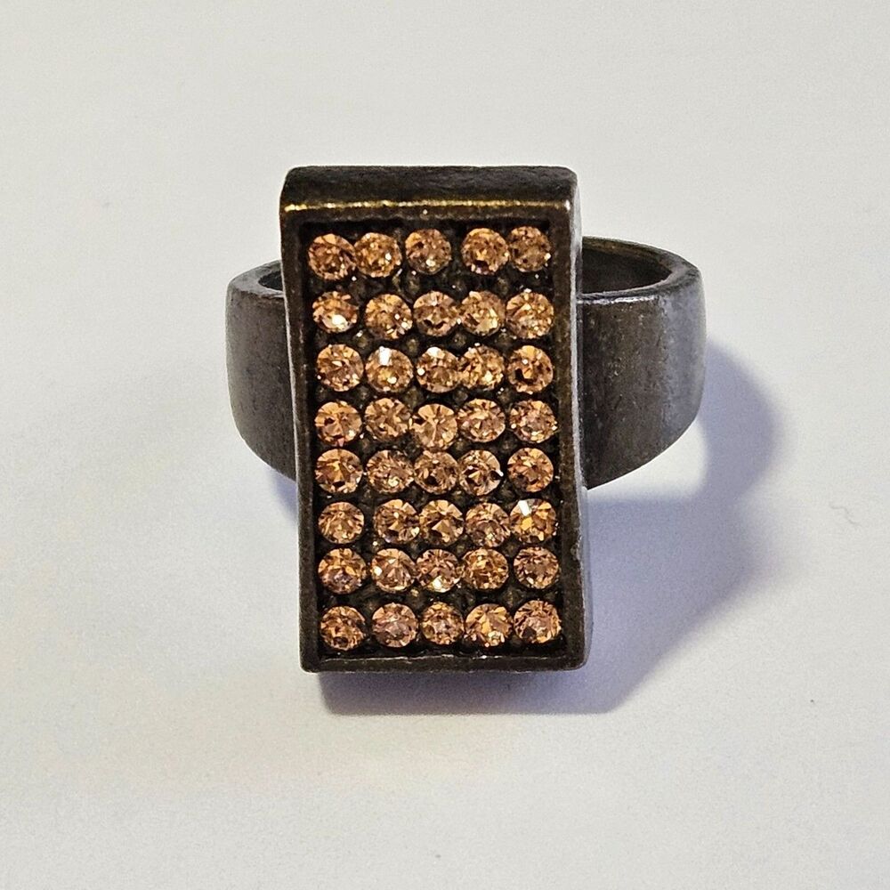 Rebel Designs Peach Crystal Accents Rectangular Ring Size 8 Gold Tone